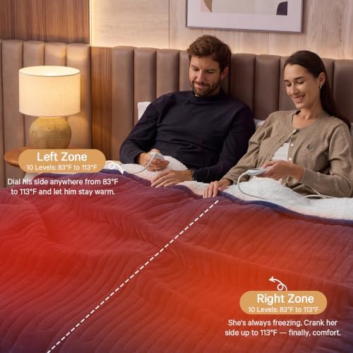 Heated Electric Blanket Queen Size Dual Control 84" x 90", Navy Blue