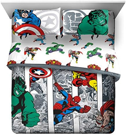 Marvel Comics Avengers Queen Comforter Set 7 Piece Soft Boys Bedding, Multi