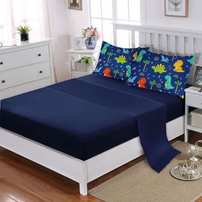 HOSIMA Colorful Cartoon Dinosaur Bed in a Bag 7 Pieces Queen for Kids.