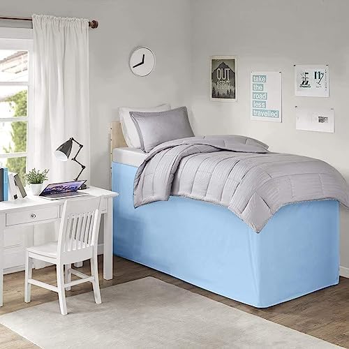 Pleated College Dorm Bed Skirt Luxury Microfiber, Twin XL (39x80) with Split Corners, 30" Long Drop, Hotel-Quality 1800 Ultra-Soft Dust Ruffle, Light Blue