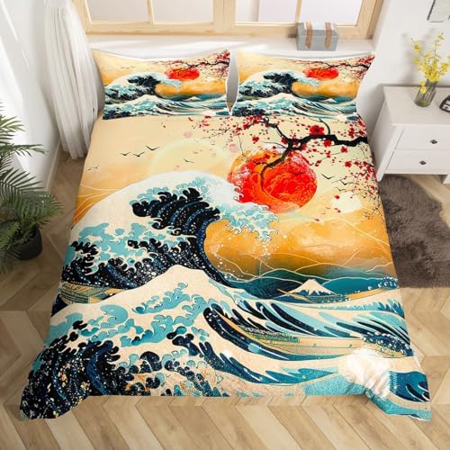 Feelyou Japanese Wave Duvet Cover King Size Boys Girls Teens