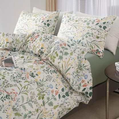 Botanical Floral Comforter Set Twin XL Fluffy Soft Garden Style Cute Floral Bedding Comforter Vintage Botanical Flowers Comforter with 2 Pillowcases Aesthetic Wildflower Cottagecore Comforter Set