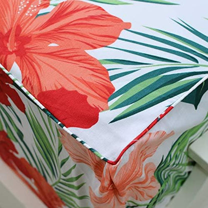 FADFAY Cotton Green Bed Sheets Set Floral Tropical Bedding Hawaiian Red Hibiscus Flower Palm Leaves Hypoallergenic Soft Deep Pocket Fitted Sheet 4-Pieces Twin Size