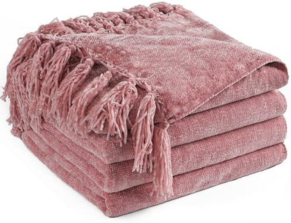 Chenille Throw Blanket for Couch 60" x 80", Twin Mauve