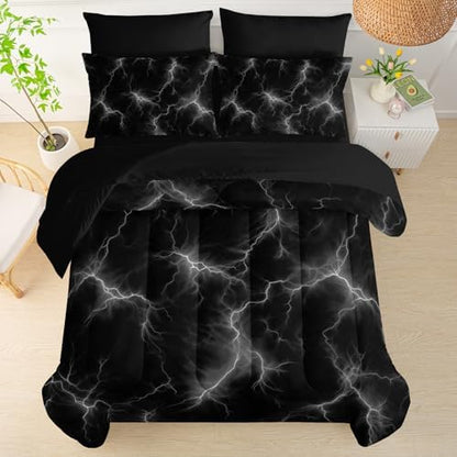 QOOMO White Lightning 7 Pieces Comforter Set Twin,Neon Bedding Set for Kids