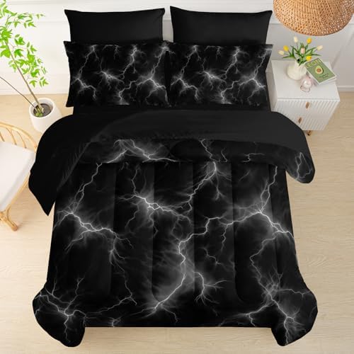 QOOMO White Lightning 7 Pieces Comforter Set King,Neon Bedding Set for Kids