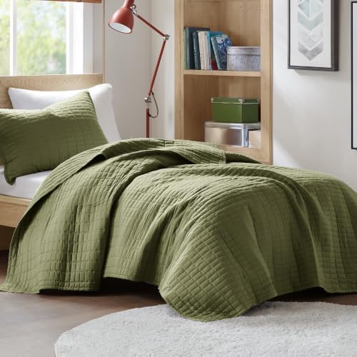 Comfort Spaces Kienna Twin Quilt Bedding Set 2 Piece, 66"x 90" Olive Green