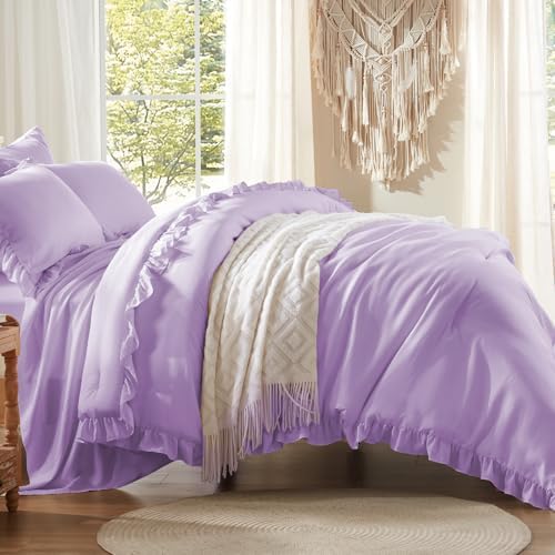 Anluoer Queen Comforter Set 7 Piece, Ruffle Bed in a Bag Queen Bedding Sets