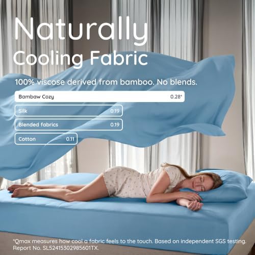 Bambaw 100% Viscose Derived from Bamboo Sheets King Size – 6pcs King Cooling Sheet Set, Luxury Sheets King Size Deep Pocket, Fits Up to 16'' Mattresses, Super Soft (Dream Blue)