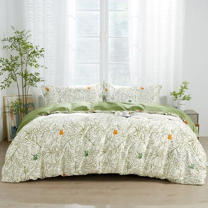 SAPHREAS Green Vine Duvet Cover Full Size Set 3pcs Abstract Botanical Plant Leaves Bedding Comforter Cover Set Garden Style 1 Duvet Cover 2 Pillow Shams, Comforter Not Included
