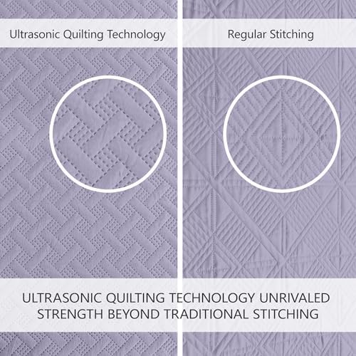 FLYMME Quilts King Size,Lightweight Lavender Bedspreads,Basket Weave Pattern,Ultra Soft Microfiber Bed Coverlet 3 Pieces for All-Seasons (1 Quilt,2 Pillow Shams)
