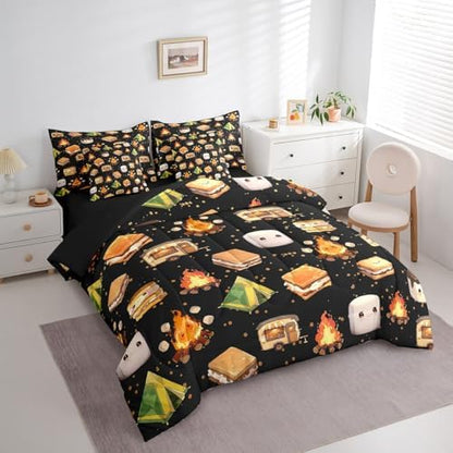 Erosebridal Kids Camping Bedding 7 Piece Cute Camper Car Tent Twin Comforter Set with Sheets for Boys Girls,Rv Bunk Bed in A Bag Accessories for Inside,Travel Trailers Adventure Bed Set