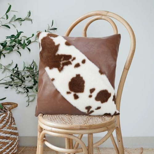 TOMWISH Faux Fur and Artificial Leather Throw Pillow Covers 18x18 Set of