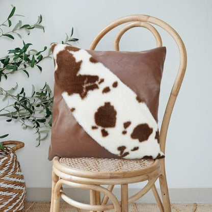 TOMWISH Faux Fur and Artificial Leather Throw Pillow Covers 18x18 Set of
