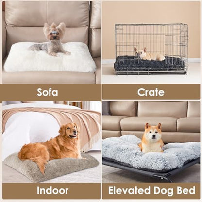 EHEYCIGA Fluffy Dog Crate Bed for Small Dogs, Plush Crate Pad, Taupe