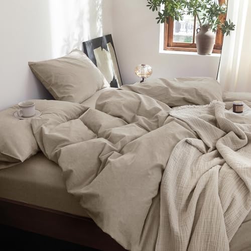 FOSSA Duvet Cover Set 100% Washed Cotton Linen Feel Oversized King