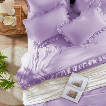 Anluoer King Size Comforter Set 7 Piece,Ruffle Bed in a Bag Bedding Sets