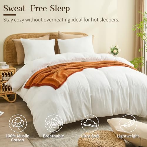 MEISHANG Muslin Duvet Cover King Size - 100% Organic Cotton