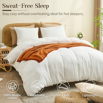 MEISHANG Muslin Duvet Cover King Size - 100% Organic Cotton