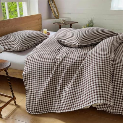NSNLGSGC Mocha Gingham Queen Summer Bedspread Quilt Set