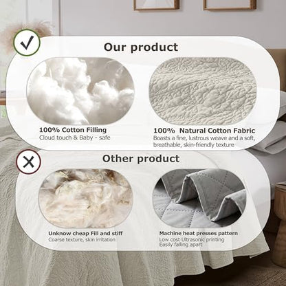 palassio Beige Paisley 100% Cotton Quilt King Size Bedding Sets with 2 Pillow Shams, Boho Floral Lightweight Farmhouse Country Vintage Soft Bedspread Shabby Chic Coverlet for All Season, 3 Pieces