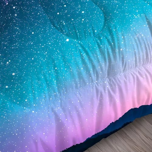 Gradient Comforter Set King Size Blue Galaxy Bedding for Boys Teen Women Girls Space Stars Moon Bedroom Decor Quilt Bed Sets, 1 Comforter 2 Pillowcases