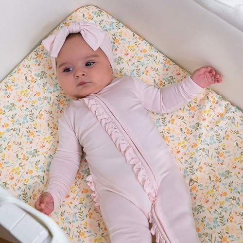 Pink Floral Baby Bassinet Sheets Girl 2 Pack – 100% Jersey Cotton Fitted Rectangle 32x16x4, Soft Breathable Bassinet Mattress Sheets, Fits Baby Delight Beside Me Dreamer
