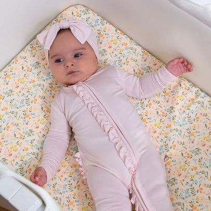 Pink Floral Baby Bassinet Sheets Girl 2 Pack – 100% Jersey Cotton Fitted Rectangle 32x16x4, Soft Breathable Bassinet Mattress Sheets, Fits Baby Delight Beside Me Dreamer