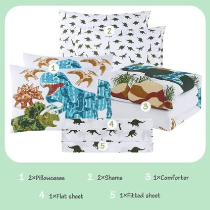 Boys Full Size Bedding Set - 7 Pieces Dinosaur Bedding Full Comforter Sets