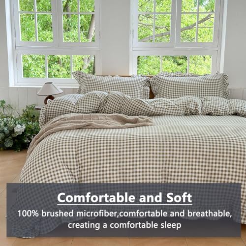 NSNLGSGC Tan Gingham Ruffle King Duvet Cover