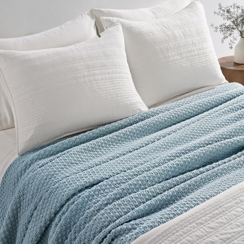 EVERGRACEHOME Chunky Chenille Knit Throw Blanket, 108x92, Chambray Blue