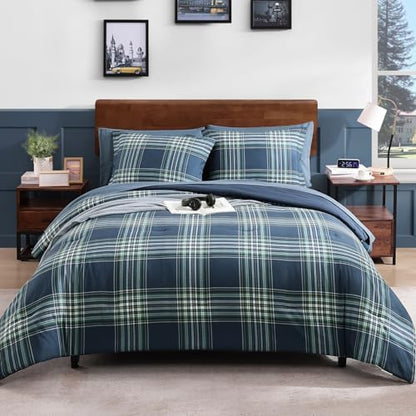 Plaid Queen Comforter Set 7 Pieces Bed in a Bag for Boys Girls Teen