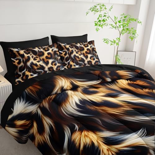 7 Piece Leopard/Cheetah Zebra Print Twin Size Comforter and Sheets Set，Leopard Print Bedding Set Twin，(1 Comforter, 1 Flat Sheet, 1 Fitted Sheet, 2 Pillowcase and 2 Pillow Sham)