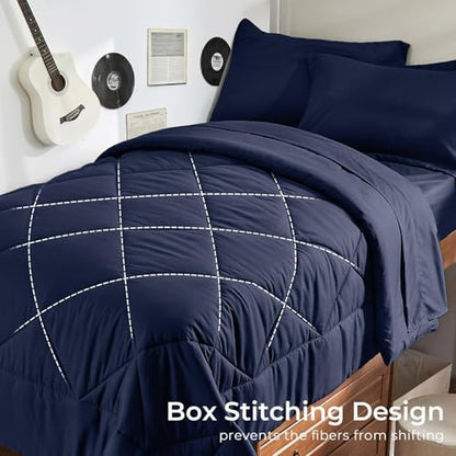 HEVUMYI 5-Piece Twin XL Comforter Set, Navy Bed in a Bag