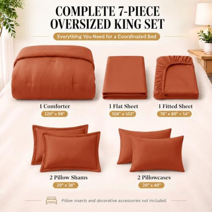 CozyLux Oversized King Comforter Set Terracotta, 7 Pieces Bed in a Bag