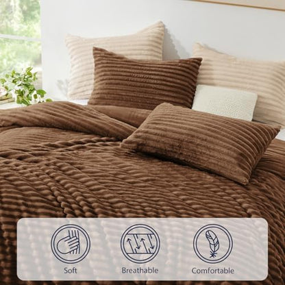 EXQ Home Fluffy Comforter Set Twin Size,2 Pieces Bed Set,Taupe Brown