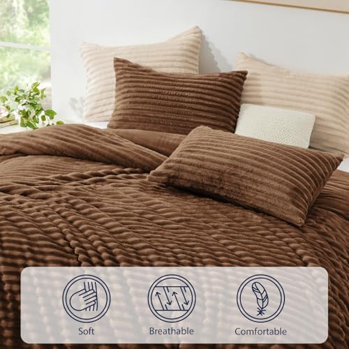 EXQ Home Fluffy Comforter Set Queen Size,3 Pieces Bed Set,Taupe Brown