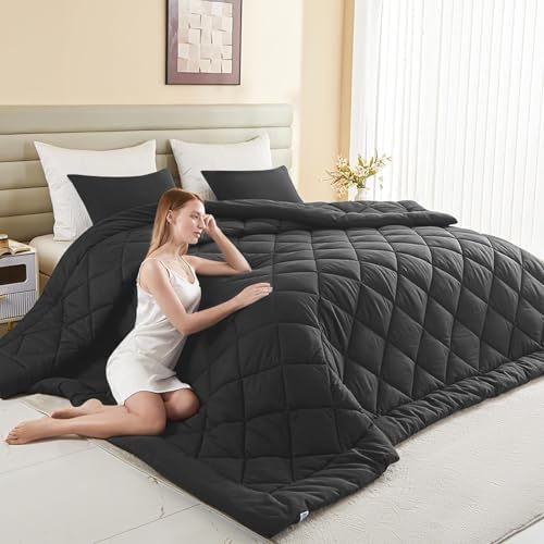 132x120 Alaskan King Comforter, Extra Large King Size Comforter Oversized, All Season Soft Lightweight Quilt Down Alternative Duvet Insert with 8 Corner Tabs(120x132, Black)