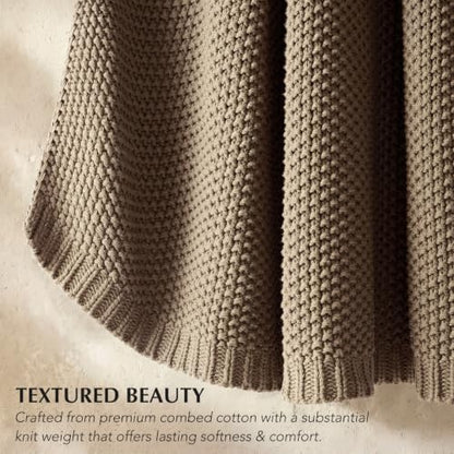 EverGrace Organic Cotton Chunky Knit Throw Blanket, 60 x 80 Stone Taupe