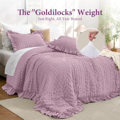 JOLLYVOGUE Dusty Purple Full Comforter Set,3pcs Seersucker Comforters Full