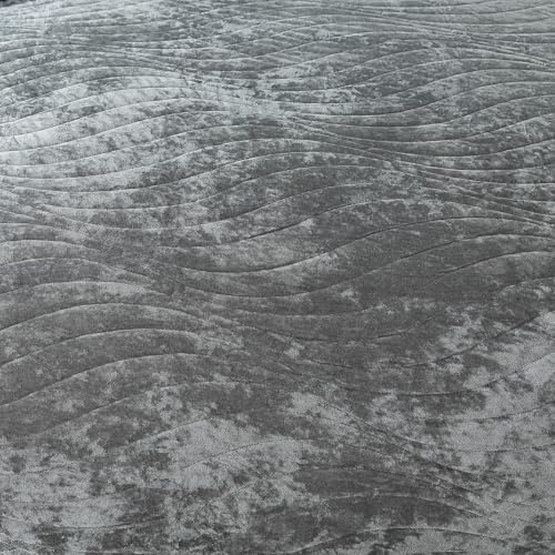 HoneiLife Velvet Quilt Sets King - Lightweight Bedspreads 3-Pieces, Stripe Coverlets Rustic Bed Cover King Quilt Bedding Sets for All Season Use, Grey