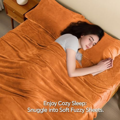 BEDELITE Flannel Sheets Full Size, Burnt Orange, 4 Pieces