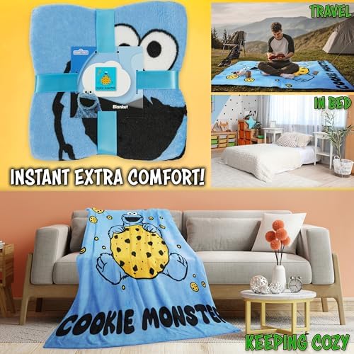 Get Trend Cookie Monster Fleece Throw Blanket for Boys, Girls, 51 x 59 in