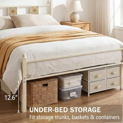Full Size Bed Frame with Headboard Footboard, Vintage Metal Platform Beds