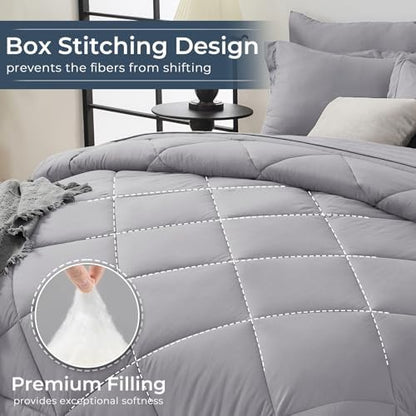HEVUMYI 7-Piece King Comforter Set, Light Gray Bed in a Bag