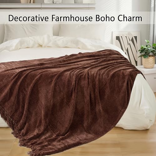 Chenille Throw Blanket for Couch 50" x 60", Dark Brown