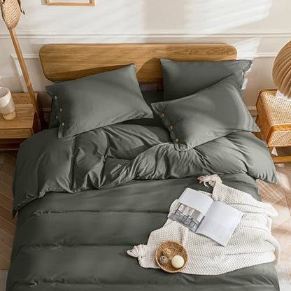 JELLYMONI Cotton Duvet Cover Twin Size - Gray Comforter Cover with Button 100% Washed Cotton 2PCS Breathable Soft Solid Bedding Set Duvet Cover 68×90in & 1 Pillowcase (NO Comforter)