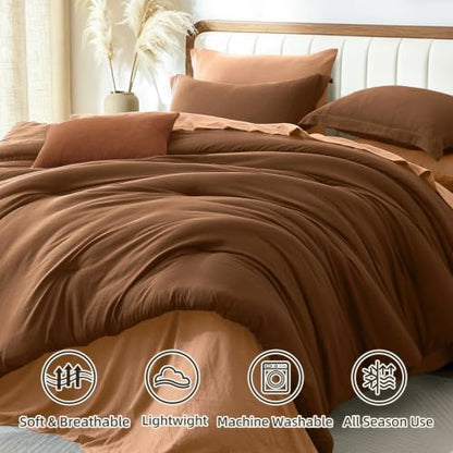 Prewashed Cal King Comforter Set 7 Pieces, Terracotta Bed Set