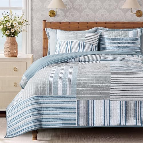 King Quilt Set-3 Pieces Soft Bedding Lightweight Floral Patchwork Coverlet
