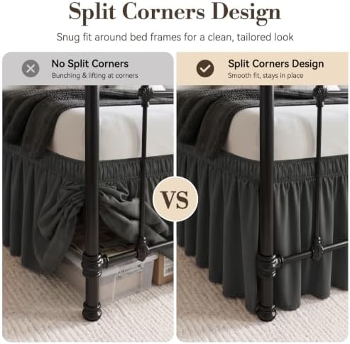RIMELA Bed Skirt with Split Corners, Queen, 15 Inch Drop, Grey